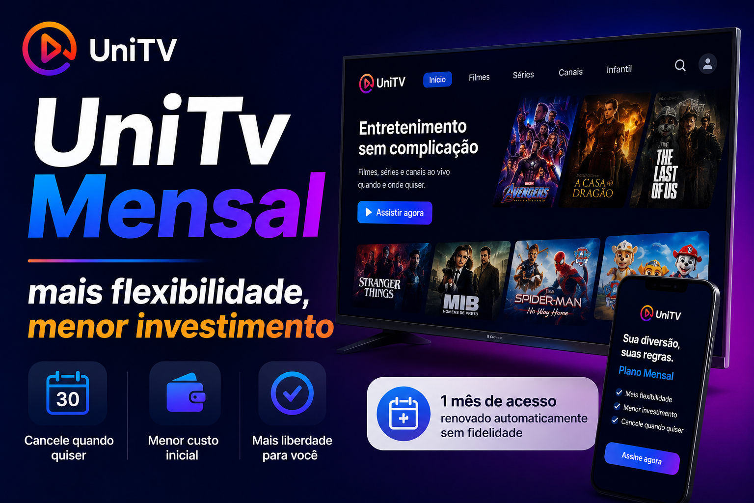 Recarga UniTV Mensal: Vale a Pena Escolher o Plano de 30 Dias